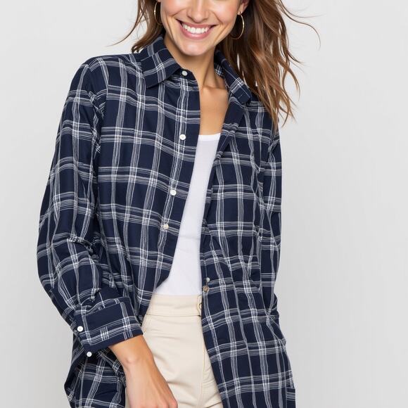Brandy Melville Plaid Shirt | Black Grey White Long Sleeve Skater Soft Girl - Picture 2 of 5